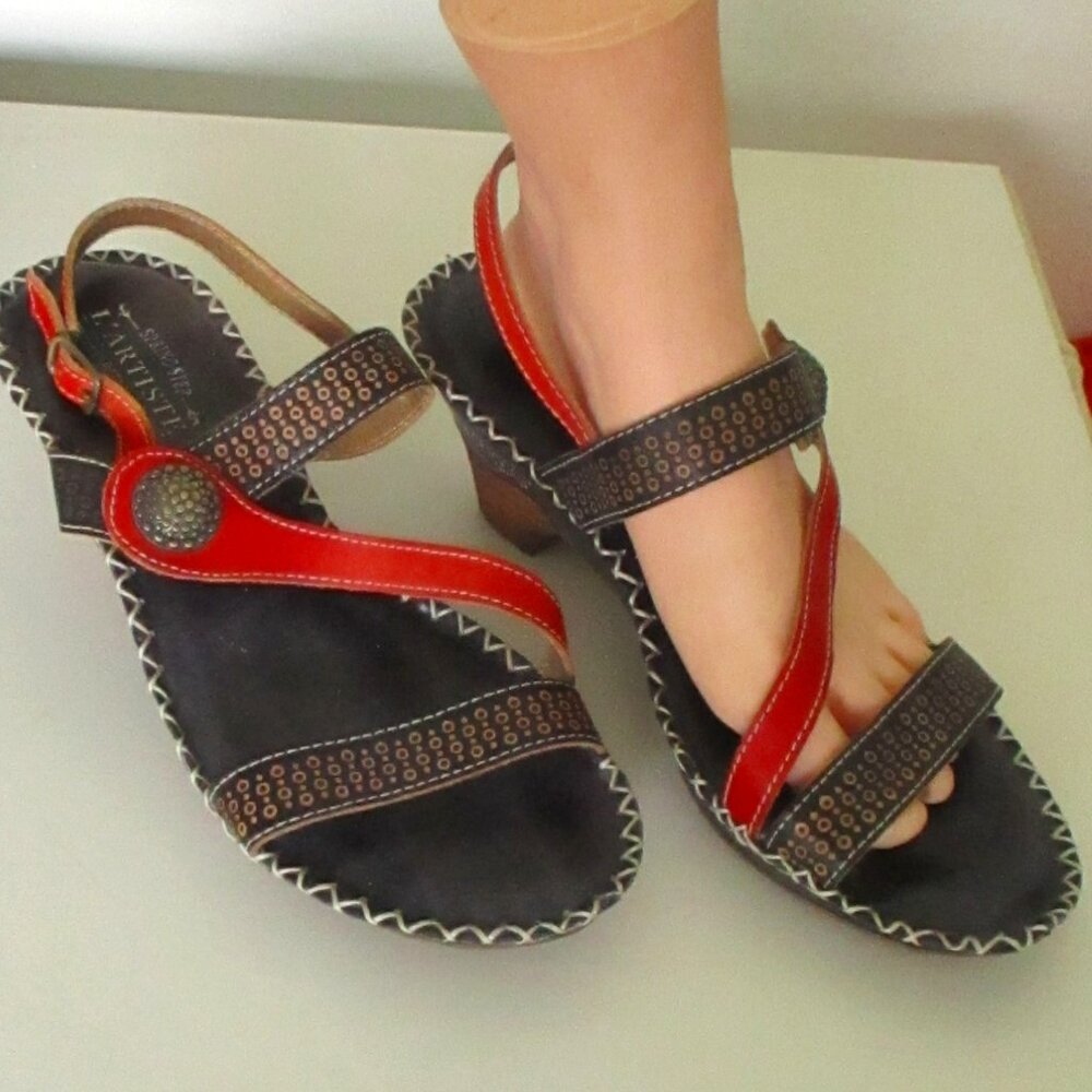 L'Artiste Dreamer-B Womens Red Leather Velcro Strap Slingback Heel Sandal-40 EUR - Picture 2 of 8